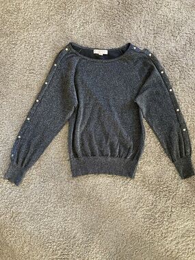 Michael Kors Metallic Dark Gray Crewneck Sweater with Metallic Accents